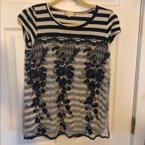 Blue & White Lace Blouse